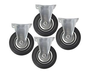 AB Tools 5" (125mm) Rubber Fixed Castor Wheels Trolley Furniture Caster (4 Pack) CST06