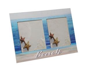 Beach Themed Photo Frame 29x21cm Dual Pictures with Starfish Motif Blue Colouring - Blue