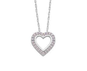 Bevilles Children's Sterling Silver Open Heart Pink Cubic Zirconia Necklace Pendant