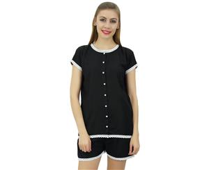 Bimba Womens Black Buttondown Lace Pj Set Rayon Night Shirt Shorts Set Dress