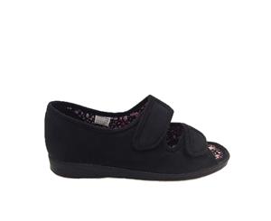 Bliss Entice Open Toe Ladies Slipper Adjustable Velcro Enclosed Heel - Black