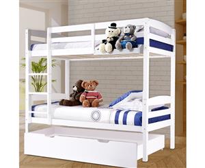 Bunk Beds Single Frame Solid Pine Children Wooden Bed Bedroom Kids Furniture - White