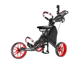 CaddyTek CaddyLite EZ-Fold Pro 3 Wheel Golf Buggy / Push Cart - Red + Removable Seat