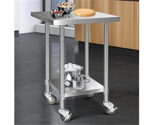 Cefito 760x760mm Stainless Steel Kitchen Benches Work Bench Food Prep Table 430 Food Grade Stainless Steel w/ Wheels