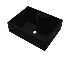 Ceramic Bathroom Sink with Faucet Hole Black Square Counter Top Basin