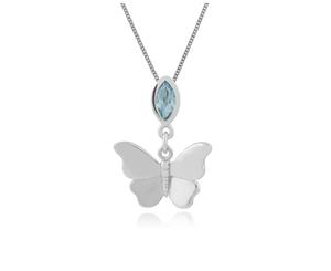Classic Marquise Blue Topaz Butterfly Pendant in 9ct White Gold