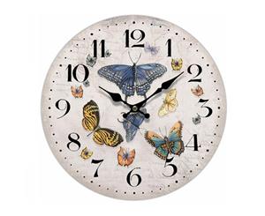 Clock French Country Vintage Wall Hanging 34cm MULTI BUTTERFLIES New
