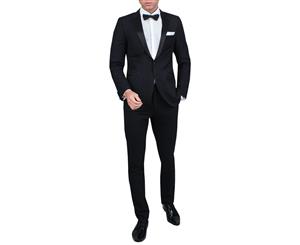 Dobell Mens Black 2 Piece Tuxedo Skinny Fit Notch Lapel Evening Dinner Suit