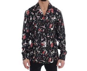 Dolce & Gabbana Black Silk Jazz Motive Print Casual Shirt