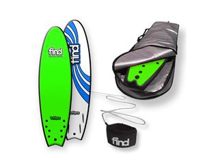FIND 6ƌ" TuffPro Quadfish GREEN Soft Surfboard Softboard + Cover + Leash Package - Green