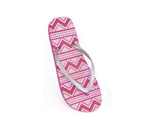 Floso Ladies/Womens Aztec Print Flip Flops With Glitter Straps (Pink) - FLIP192