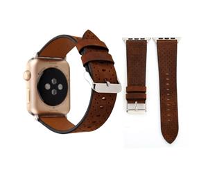 For Apple Watch Series 4321 Coffee Perforated Genuine Leather Strap 44mm42mm