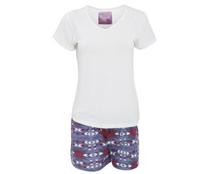 Foxbury Womens/Ladies Short Sleeved Top & Aztec Print Shorts Pyjamas/Nightwear Set (Beige) - N867