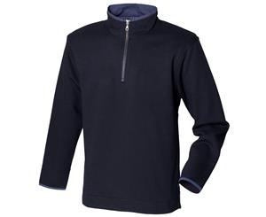 Front Row Mens Soft Touch 1/4 Zip Sweatshirt Top (Navy) - RW489