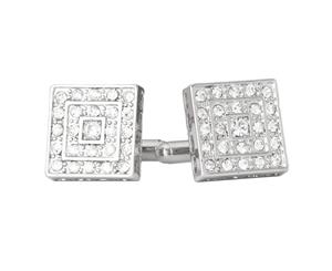 Iced Out Hip Hip Cuff Links - Square Bling - Silver