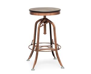 Industrial Height Adjustable Swivel Bar Counter Stool with Wood Top  Antique Copper