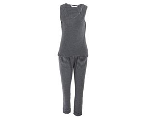 Inspirations Womens/Ladies Stripe 3 Piece Pyjama Set (Bottoms Top & Cardigan) (Black/Grey) - N1105