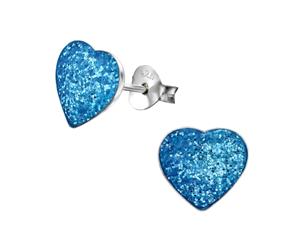 Kids Silver Heart Dark Blue Glitter Colorful Earrings