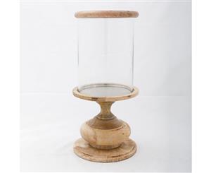 LILY Large 38cm Tall Hurricane Lamp - Natural Timber