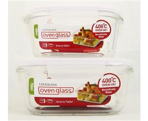 Lock & Lock Ovenglass Set of 2 Square Glass Containers