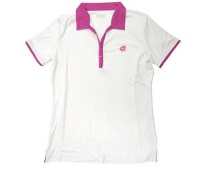 Lotto Women's Polo Tennis Button Shirt Top - White/Candy Floss