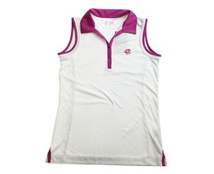 Lotto Women's Tennis Short Sleeve Polo Top T-Shirt - White/Candy Floss
