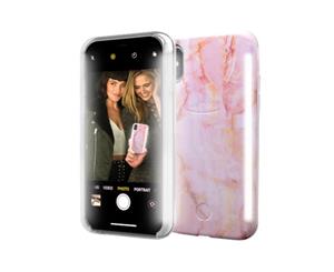 LuMee DUO Case w/ Front & Back LED Lights For iPhone XS / X - PINK QUARTZ MARBLE