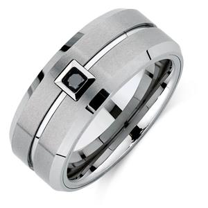 Men's Ring with an Enhanced Black Diamond in Grey Sapphire Tungsten