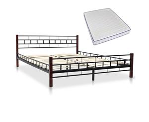 Metal Bed with Memory Foam Mattress 153x203cm Black Queen Size Base