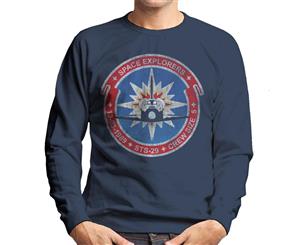 NASA STS 29 Discovery Mission Badge Distressed Men's Sweatshirt - Navy Blue