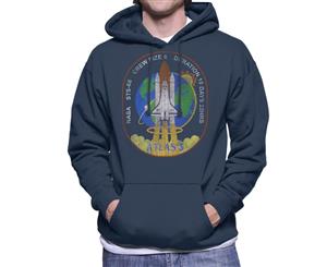 NASA STS 66 Atlantis Mission Badge Distressed Men's Hooded Sweatshirt - Navy Blue