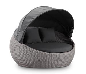 Newport Outdoor Wicker Round Daybed With Canopy In Sunbrella - Outdoor Daybeds - Brushed Grey and Canvas Coal