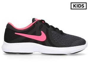 Nike Girls' Grade School Revolution 4 Sports Shoes - Black/Racer Pink-White