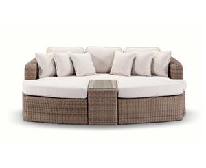 Noosa Outdoor Modular 4 Piece Daybed In Half Round Wicker - Outdoor Daybeds - Brushed Wheat Cream cushions