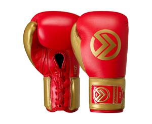 Onward Ignis Pro Fight Lace Up Boxing Glove - Leather Professional Boxing Gloves  Professional Boxing Competition - Red