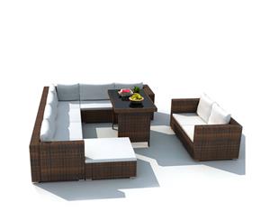 Outdoor Dining Lounge Set 28 Piece Wicker Rattan Brown Sofa Couch Table