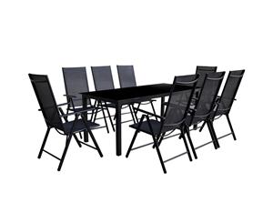 Outdoor Dining Set 9 Piece Aluminium Black Garden Table Folding Chairs