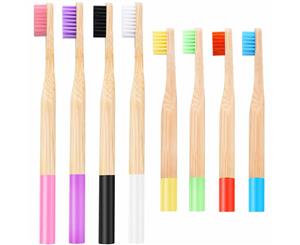 Pack of 8 Natural Bamboo Biodegradable Handle Toothbrushes-4 Adults + 4 Kids
