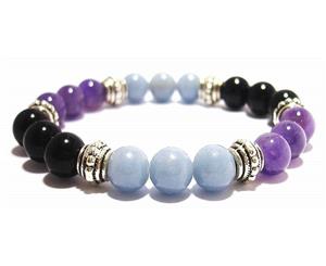 Physical Pain Support Healing Crystal Gemstone Bracelet - Handcrafted - Amethyst Angelite and Black Obsidian 8mm