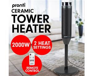 Pronti Electric Tower Heater 2000W Ceramic Portable Remote - Black