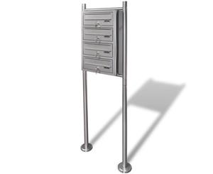 Quadruple Mailbox on Stand Stainless Steel Postbox Letterbox Holder