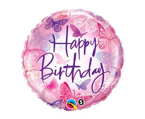 Qualatex 18 Inch Round Happy Birthday Butterfly Design Foil Balloon (Pink) - SG8764