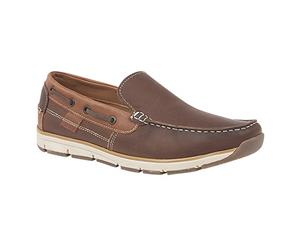 Roamers Superlight Mens Leather Slip On Apron Tab Moccasin Leisure Shoes (Brown) - DF1368