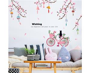 Romantic Peach Blossom Bicycle Decals Wall Sticker (Size 120cm x 87cm)