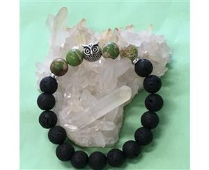 Sea Sediment Jasper Owl and Lava Healing Aroma Essential Oil Diffuser Bracelet - Protection & Stability - 5 Colours - Gift Idea - Imperial Green