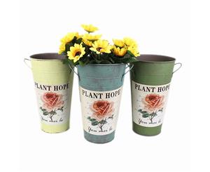 Set of 3 Rustic Painted Metal Flower Buckets Home Dcor Vases Set-30cm high