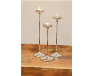 Set of 3 SEATTLE 23 26 and 30cm Single Tea Light Candle Holders - Polished Nickel