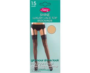Silky Womens/Ladies Shine Lace Stockings (1 Pair) (Melon) - LW257