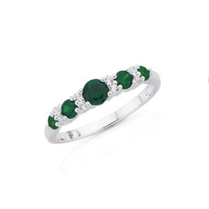 Silver 5 Dark Green Cubic Zirconia Anniversary Ring