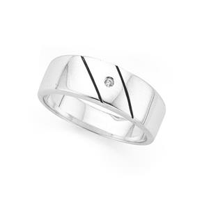 Silver Gents Cubic Zirconia Diagonal Stripe Ring